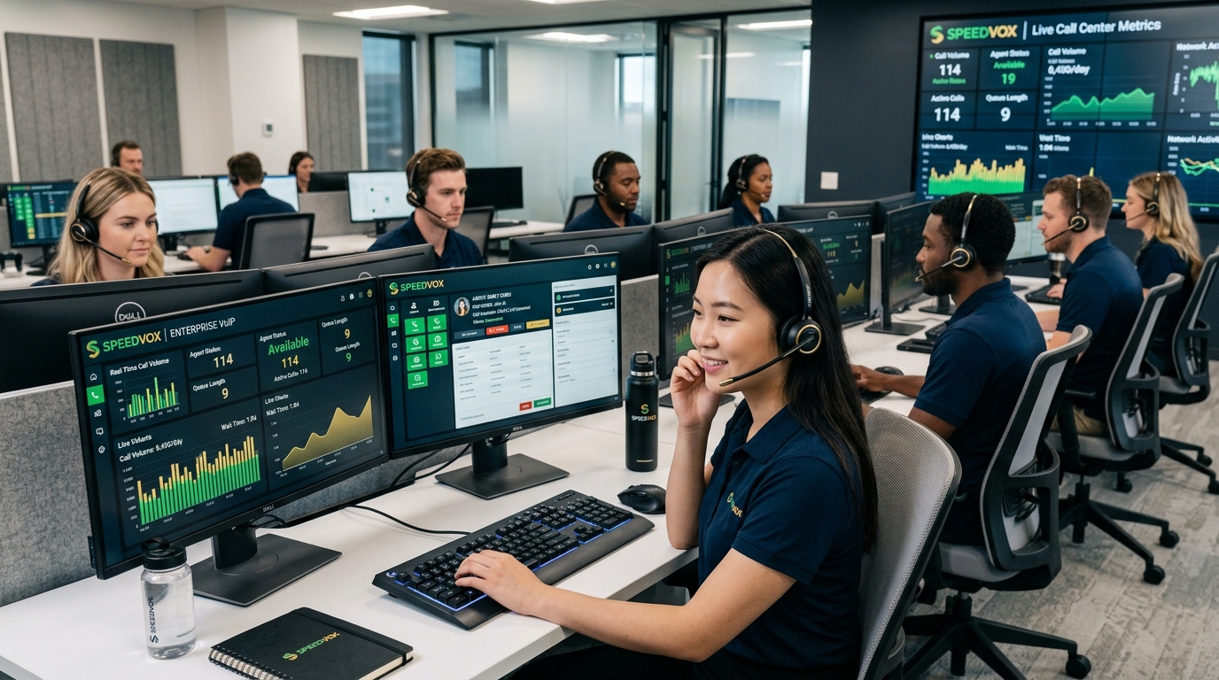Equipe de Contact Center com Painel SpeedVox